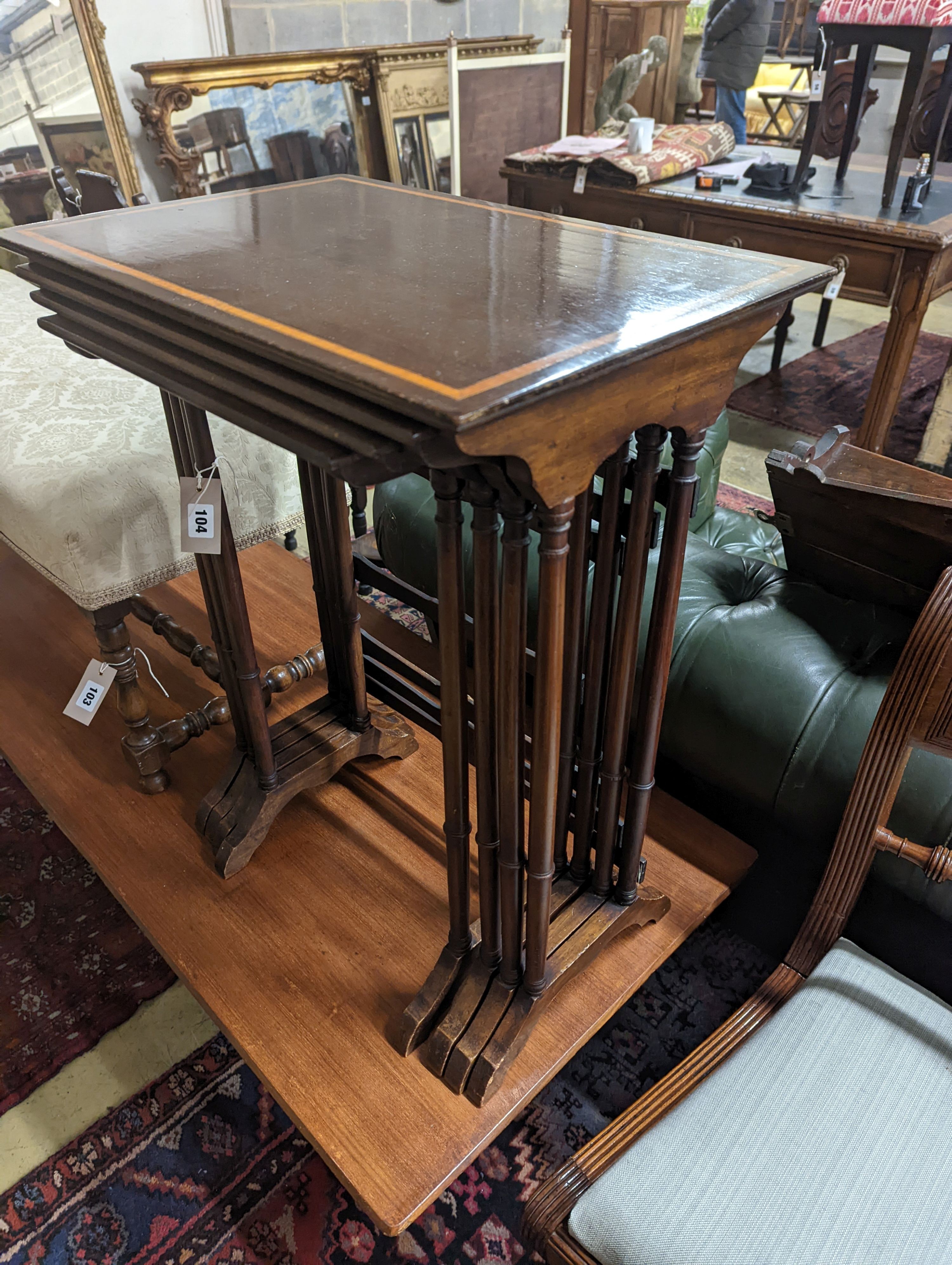 A quartetto of Edwardian satinwood banded mahogany tea tables, width 53cm, depth 35cm, height 68cm